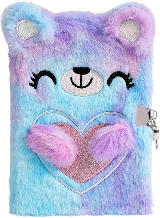 YelaJoy Fuzzy Bear Diary Notebook, Diary with Lock and Tie-Dye, Secret Lock Diary for Writing and Drawing, Hardcover Fluffy Bear Secret Diary for Kids - Image 1